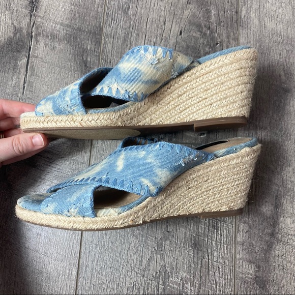 G.I.L.I. Denim bleach distressed 90s y2k style wedge heels size 6.5 - Picture 6 of 8
